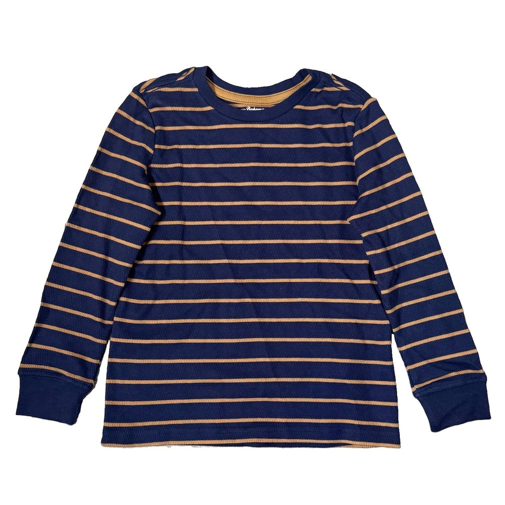 Tommy Bahama Waffle Knit Striped Long Sleeve T-Shirt Navy Orange Boys Small 5/6